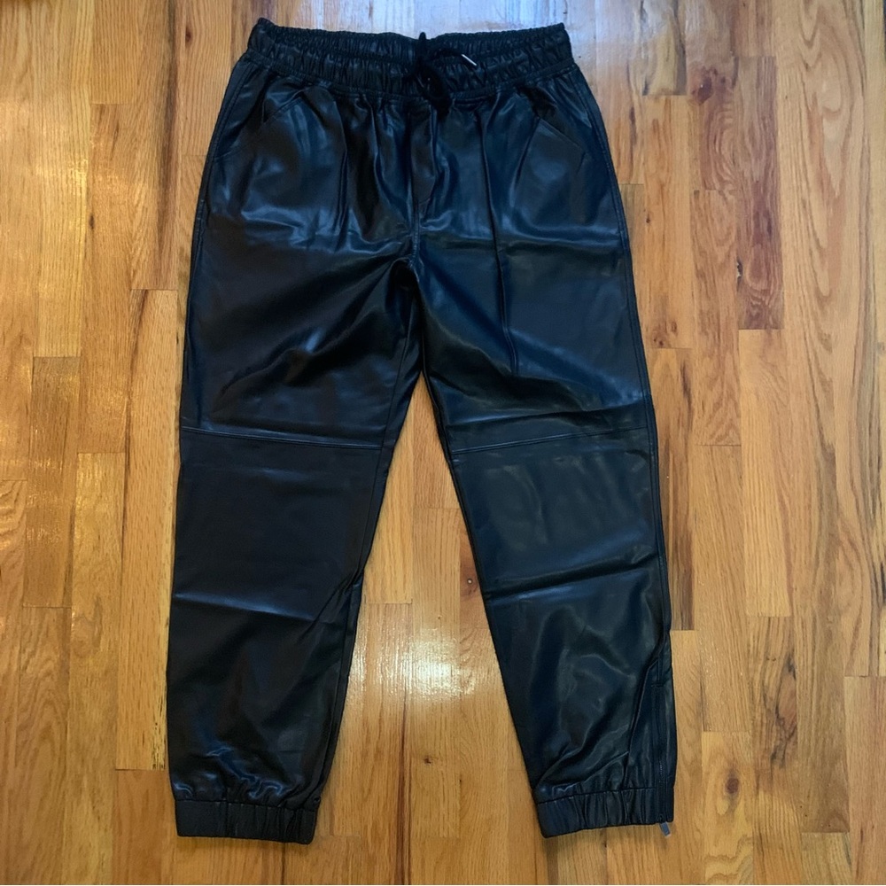 David Lerner black ankle zip leather jogger size XL